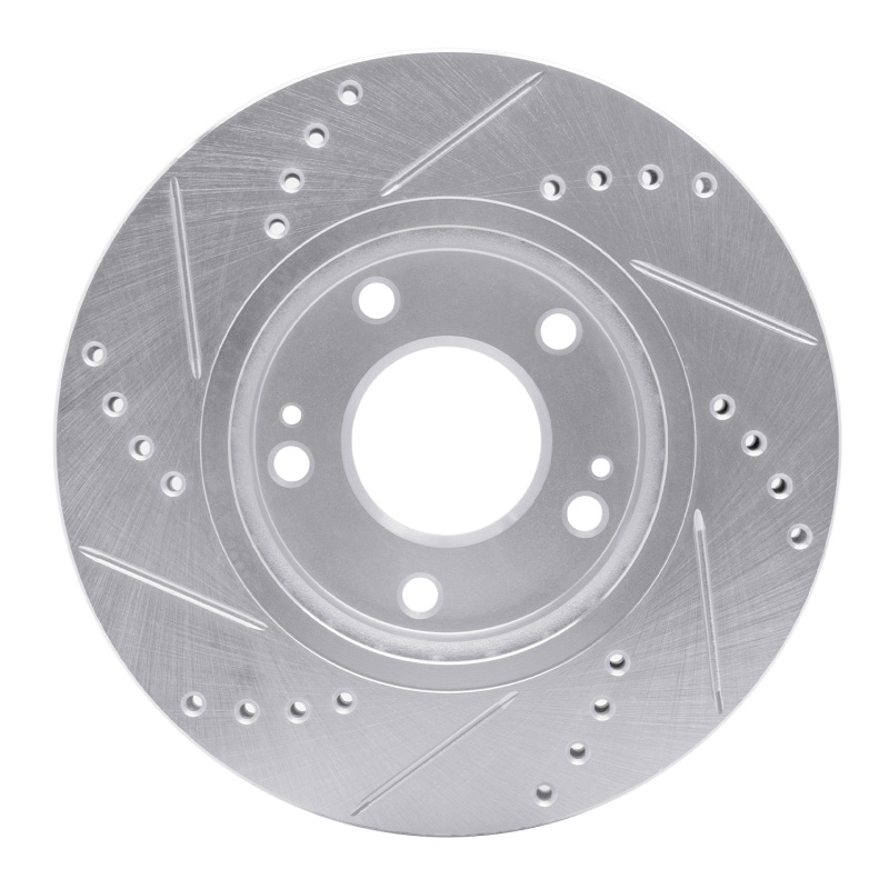 Hyundai Santa Fe Brake Rotor (1) - Front Right - R1 Concepts - Drilled & Slotted - Silver - `01-`05